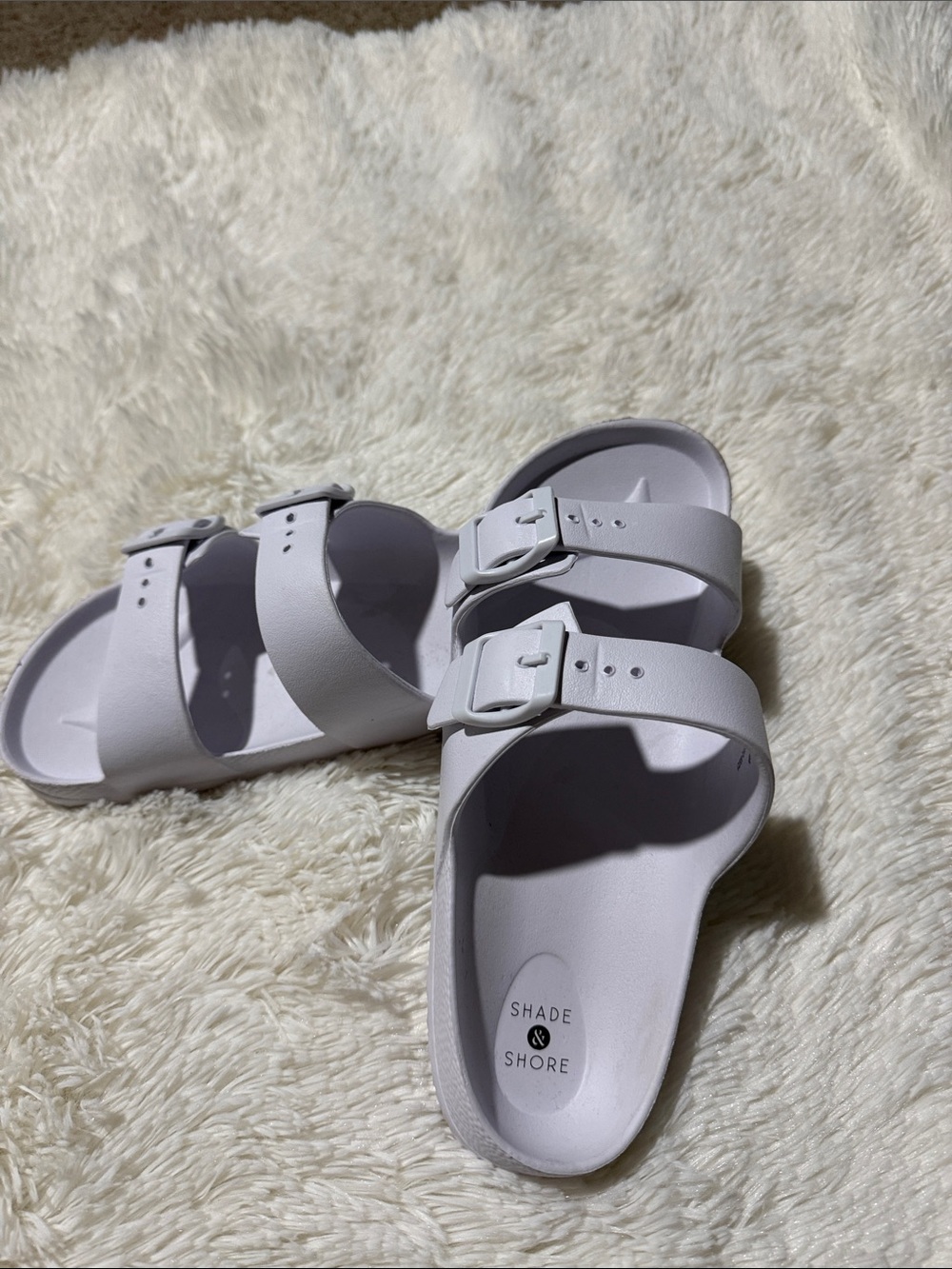 Shade & Shore Women's White Double-Strap Slide Sandals